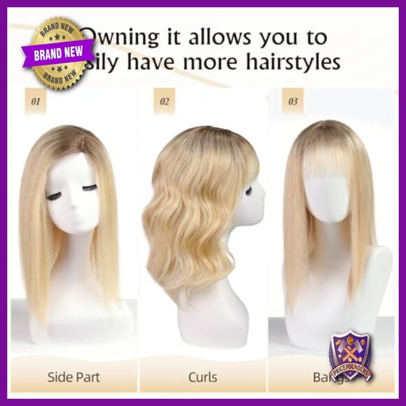 9x9 Human Hair Topper 16in 150% Density Non-Slip Clips for Thin Hair